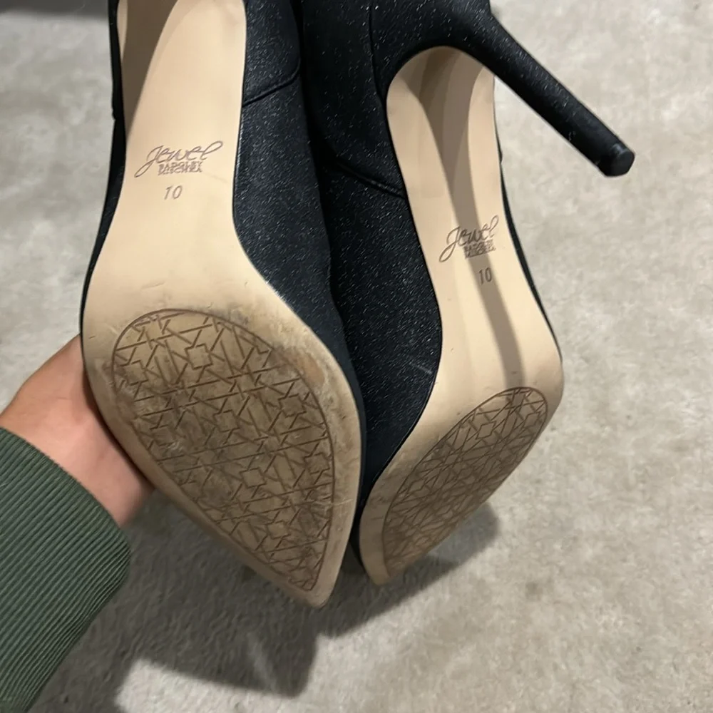 Jewel Badgley Mischka Marabel ankle booties glitter black womens 10 - Picture 7 of 11